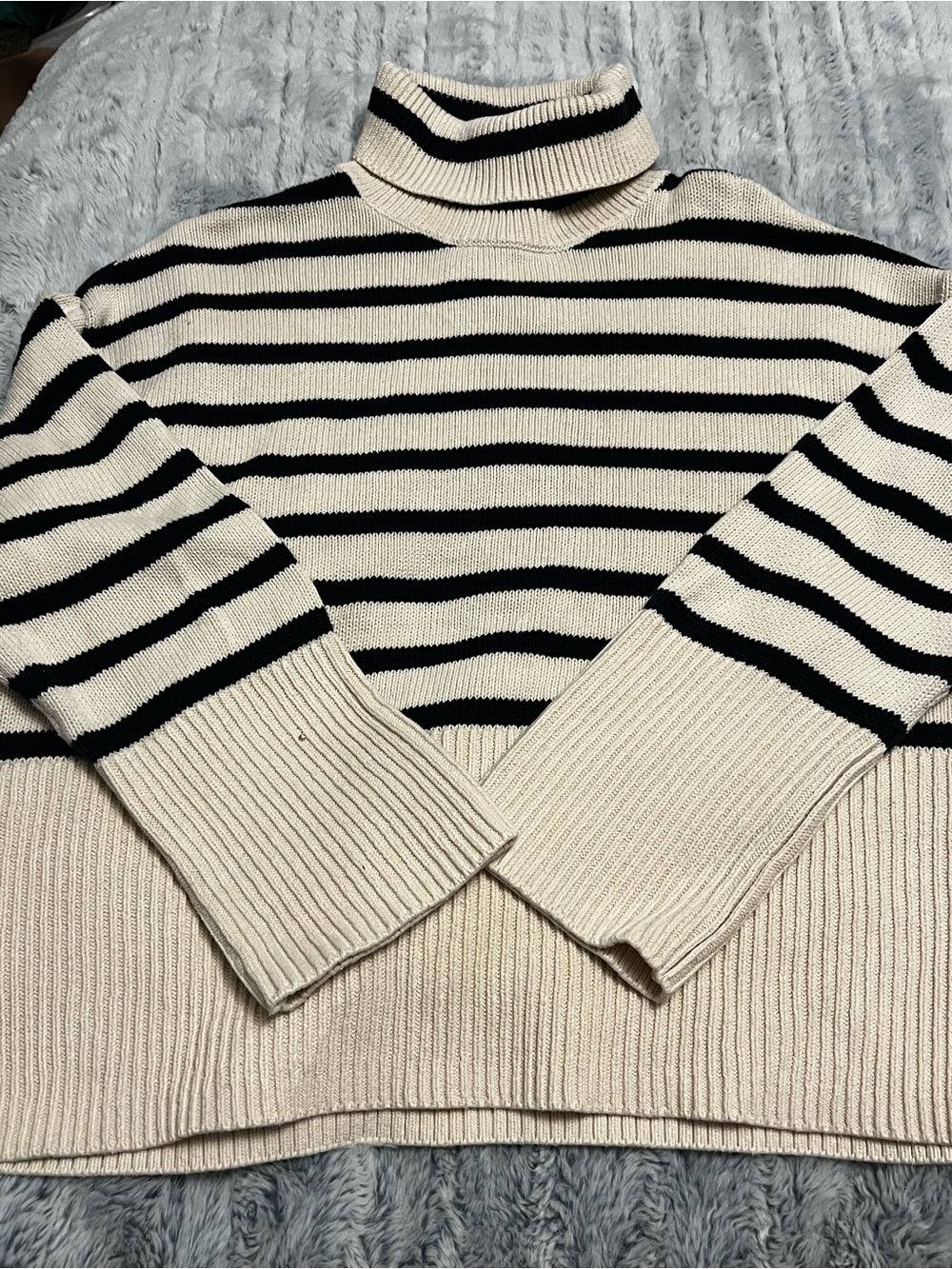 GAP Cream and Black Striped Turtleneck Sweater